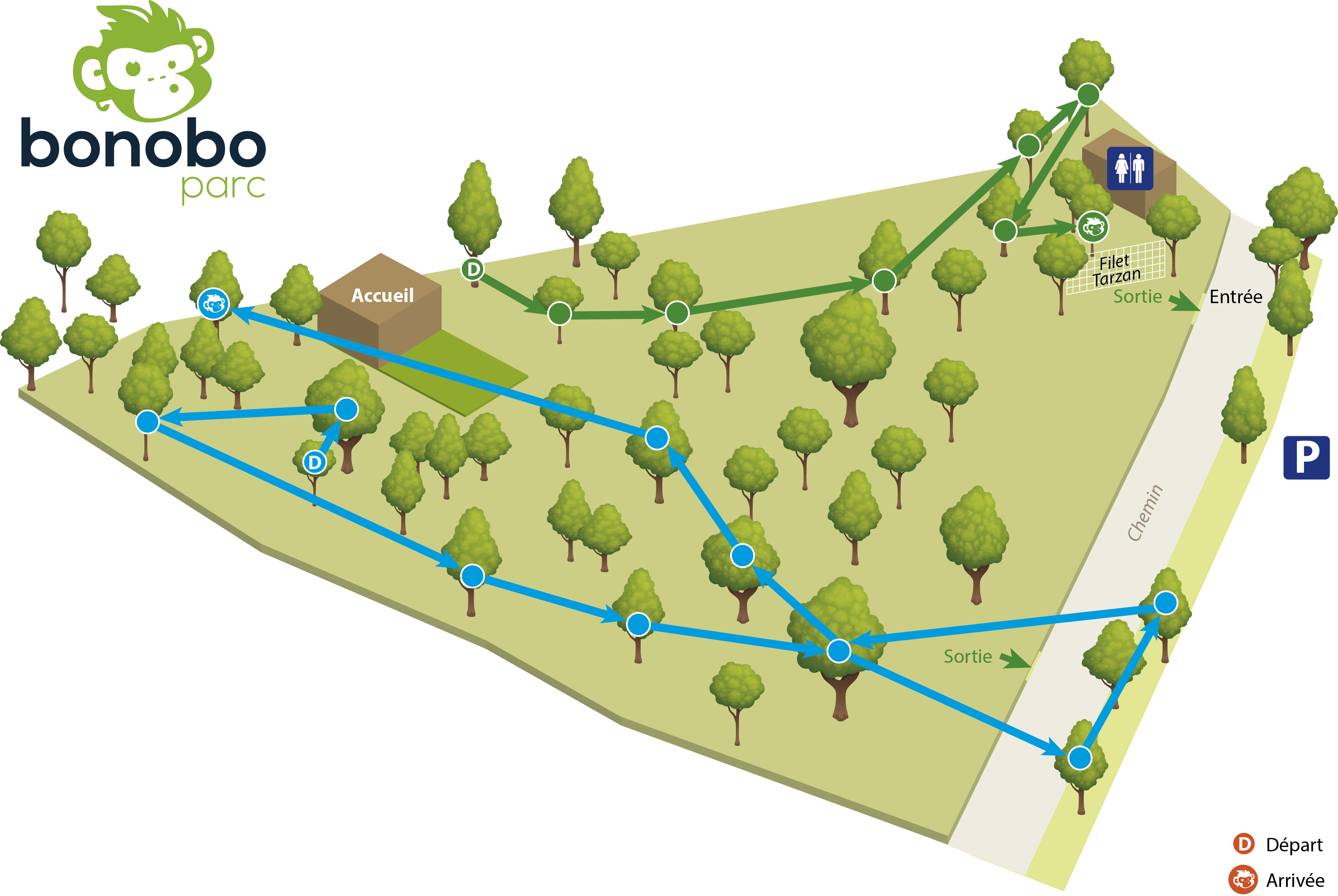 Parcours vert et bleu Bonobo Parc